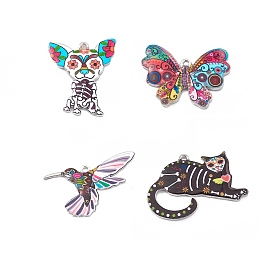 Alloy Enamel Pendants, Platinum, Dog/Cat/Butterfly/Hummingbird Charm