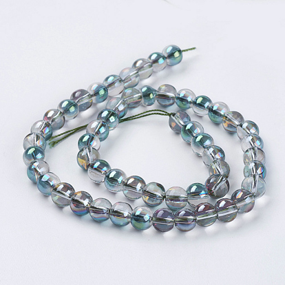 Perles en verre electroplate, demi arc-en-ciel plaqué, ronde