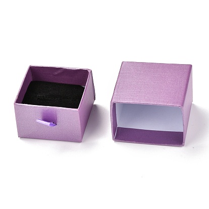 Boîte à tiroirs en papier carrée, avec une éponge noire et une corde en polyester, pour bracelet et bagues
