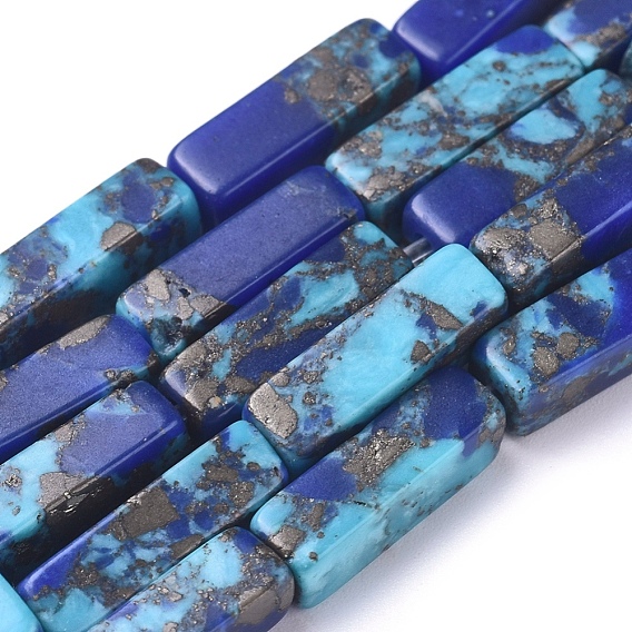 Brins de perles turquoise et lapis-lazuli naturels en or synthétique assemblés, cuboïde