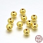 Real 24 k chapado en oro 925 cuentas redondas de plata esterlina