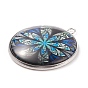 Glass Pendants, with 304 Stainless Steel Pendant Cabochon Setting, Flat Round