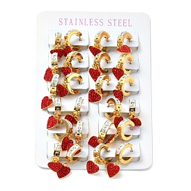 Siam Rhinestones Heart Dangle Hoop Earrings, 304 Stainless Steel Jewelry for Women