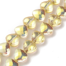 Transparent Electroplate Glass Bead Strands, Half Rainbow Plated, Heart