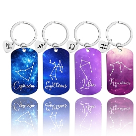 Twelve Constellations Metal Keychains, Oval Rectangle