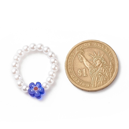 Collar de pulsera de anillo de dedo con cuentas de vidrio de perla de imitación de plástico y millefiori, conjunto de joyas para mujer