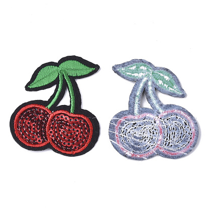 Computerized Embroidery Cloth Iron On Patches, with Paillette, Costume Accessories, Appliques, Cherry