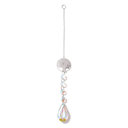 Hanging Suncatcher, Iron & Faceted Glass Pendant Decorations, with Jump Ring, Tree of Life