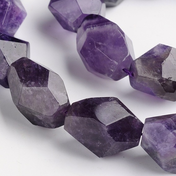 Nuggets Natural Amethyst Beads Strands, 15~22x8~17mm, Hole: 1mm, about 18~22pcs/strand, 15 inch