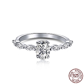 925 стерлингового серебра кольца перста, кольцо с камнем, с 5цирконовым овалом для женщин, Реальная платина