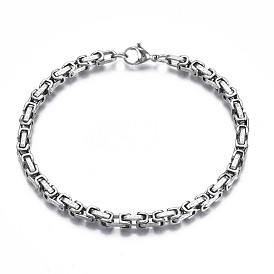 201 Stainless Steel Byzantine Chain Bracelet, Constellation Pattern Bracelet for Men Women
