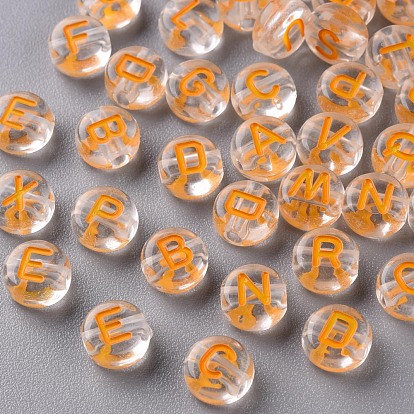 Perles acryliques transparentes transparentes, trou horizontal, plat rond avec lettre aléatoire
