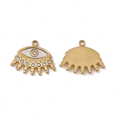 Vacuum Plating 201 Stainless Steel Pendants, Eye with Rhinestone and Shell Charms