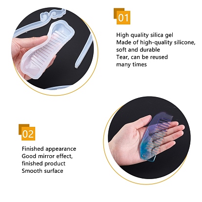Kits de moules en silicone bricolage en épingle à cheveux et peigne, moules de résine, avec du papier d'aluminium nail art en gel uv et 304 pince à épiler en acier inoxydable
