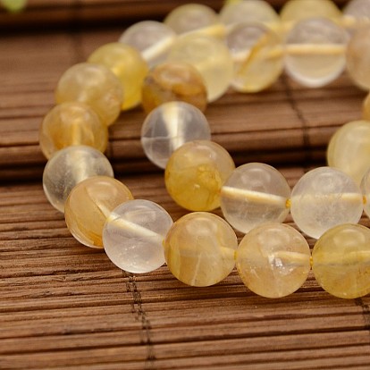 Brins de perles rondes de quartz hématoïde jaune de pierres précieuses naturelles, quartz ferrugineux