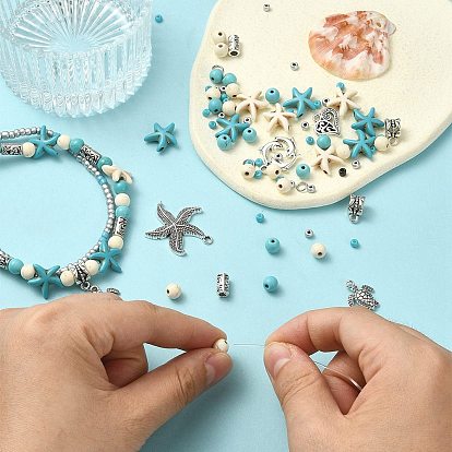DIY Ocean Theme Jewelry Making Finding Kit, Including Synthetic Mixed Stone & Glass Seed & Alloy Column Beads, 304 Stainless Steel Jump Ring, Alloy Pendants, Dolphin & Turtle & Heart & Starfish