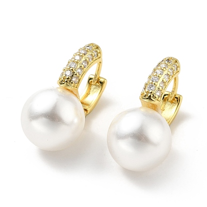 Boucles d'oreilles créoles pendantes en perles de plastique avec zircone cubique transparente, boucles d'oreilles à charnière en laiton pour femme, sans plomb et sans cadmium et sans nickel