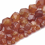 Natural Carnelian Beads Strands, Faceted, Dyed, Star Cut Round Beads