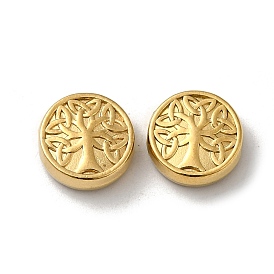 304 Stainless Steel Beads, Flat Round with Tree of Life