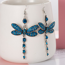 Vintage Dragonfly Earrings with Water Drill - Creative, Exaggerated, Long for Women.