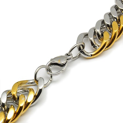 Fashionable 304 Stainless Steel Cuban Link Chain Necklaces, with Lobster Claw Clasps, Faceted, 23 inch~25 inch(584~635mm)x14mm