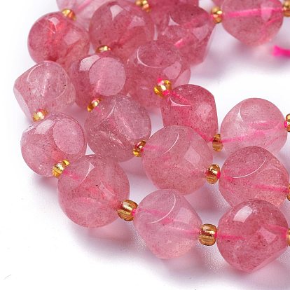 Natural Strawberry Quartz Beads Strands, with Seed Beads, Six Sided Celestial Dice