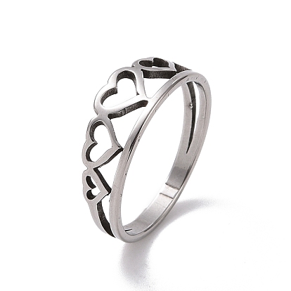 201 Stainless Steel Hollow Heart Finger Ring for Valentine's Day