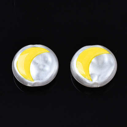 3 d cuentas de perlas de imitación de plástico abs impresas, plano y redondo con la luna