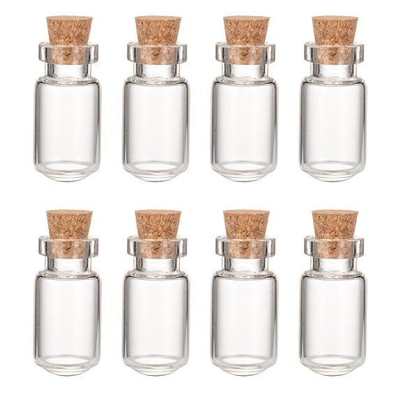Glass Jar Bead Containers, with Cork Stopper, Wishing Bottle, Clear, 13x27mm