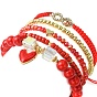 5pcs 5 ensemble de bracelets extensibles en perles de verre et de laiton, Bracelets réglables en strass en alliage coeur et infini pour la saint-valentin