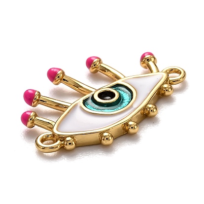 Brass Enamel Links Connectors, Long-Lasting Plated, Real 18K Gold Plated, Eye