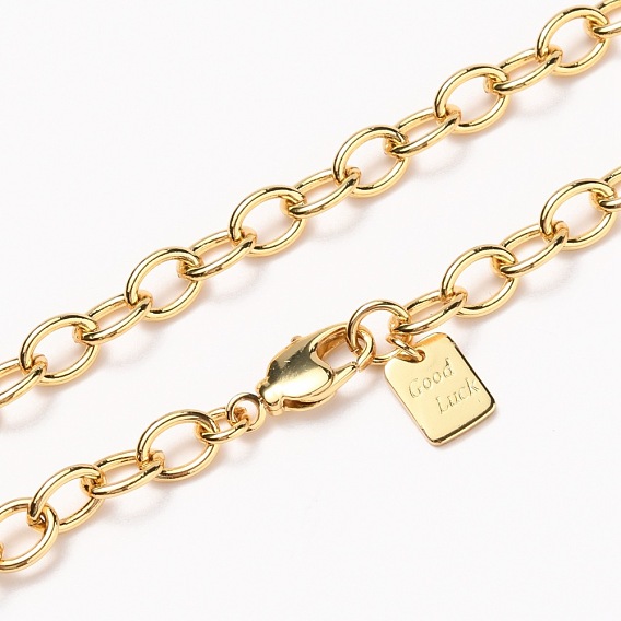 Brass Cable Chain Necklaces, with Lobster Claw Clasps, Long-Lasting Plated, Word Good Luck