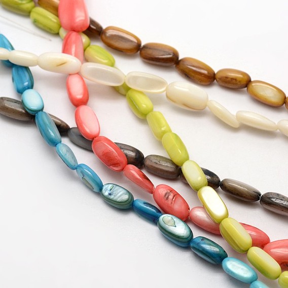 Dyed Oval Natural Freshwater Shell Beads Strands, 9~11x5~7x4~6mm, Hole: 1mm, about 39pcs/strand, 14.9 inch