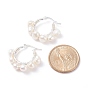 Aretes de aro con cuentas envueltos en alambre de perla natural para mujer, plata