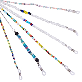 SUNNYCLUE Glass Seed Beads Eyeglasses Chains Sets, Neck Strap for Eyeglasses, with Brass Findings, 316 Surgical Stainless Steel Chains and Natural Gemstone Beads