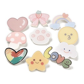 Heart/Cloud/Mushroom Cartoon Style Acrylic Brooch, Platinum Iron Pin for Backpack Clothes
