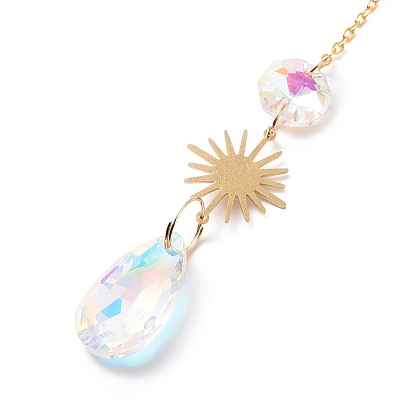 Crystal Chandelier Glass Teardrop Pendant Decorations, Hanging Sun Catchers, with Natural & Synthetic Gemstone Chips Beads, Triangle