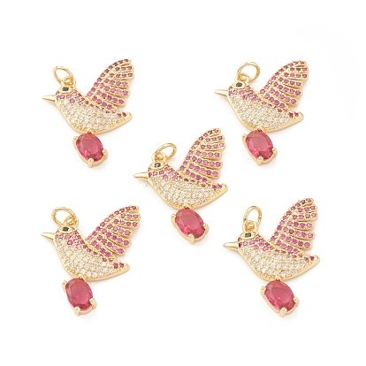 Eco-Friendly Brass Micro Pave Cubic Zirconia Pendants, with Jump Ring, Lead Free & Cadmium Free, Long-Lasting Plated, Bird Charm