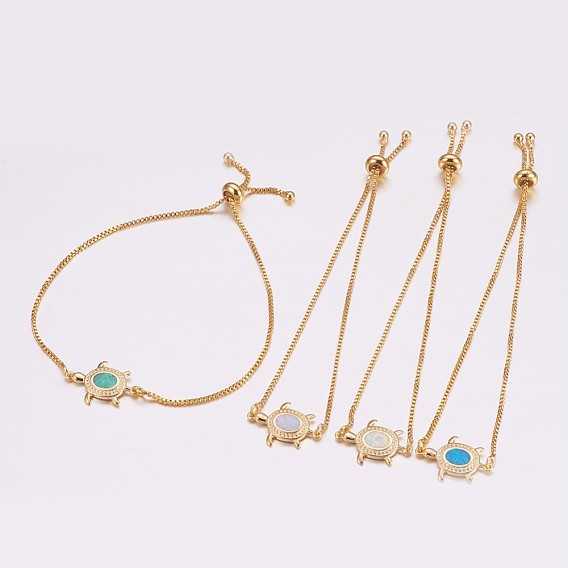 Adjustable Brass Bolo Bracelets, Slider Bracelets, with Synthetic Opal, Tortoise