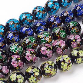 Handmade Inner Flower Lampwork Beads Strands, Round