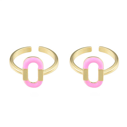 Pink Enamel Oval Open Cuff Ring, Brass Jewelry for Women, Cadmium Free & Nickel Free & Lead Free