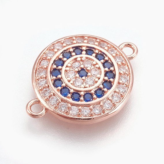 Brass Micro Pave Cubic Zirconia Links, Long-Lasting Plated, Flat Round, Lead Free & Nickel Free & Cadmium Free, Colorful