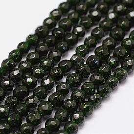 Synthétiques verts Goldstone brins de perles, teints et chauffée, à facettes (64 facettes), perle ronde