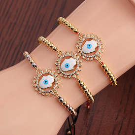 4mm Copper Bead and Copper Zircon Devil's Eye Jewelry Micro-Set Palm Beaded Bracelet