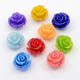 Synthetic Coral 3D Flower Rose Beads, Dyed