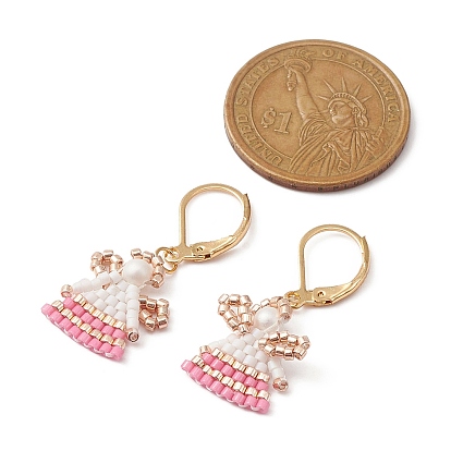 Angel Leverback Earring for Women, Seed Beads Dangle Earrings, with 304 Stainless Steel Earring Hoop