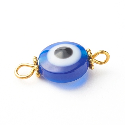 Resin Beads Links Connectors, with Golden Iron Findings and Tibetan Style Alloy Daisy Spacer Beads, Flat Round with Evil Eye