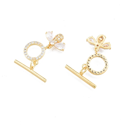Brass Pave Clear Cubic Zirconia Toggle Clasps, Bees