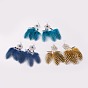 Alloy Dangle Earrings, with Brass Earring Hooks, Natural Apatite Round Beads and Chicken Feather Costume, Woven Net/Web with Feather