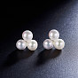 SHEGRACE 925 Sterling Silver Ear Studs, with Three Freshwater Pearl, 11x11mm
